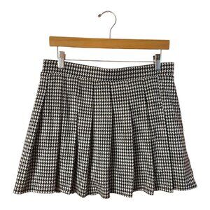 Haute Monde Womens Houndstooth Pleated Mini Skirt Black & White Size L Polyester